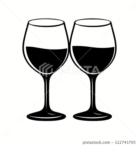 Two wine cups icon. Outline wine glasses isolated on white background. Romantic symbol, vector illustration 122743705