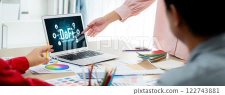 Decentralized finance or DeFi concept on brisk computer screen 122743881