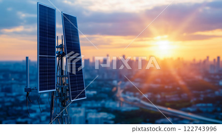 Solar cell antenna network on city, Future technology renewable energy. 122743996