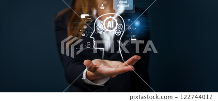 Human interact with AI artificial intelligence virtual assistant FaaS Human interact with AI artificial intelligence virtual assistant FaaS 122744012