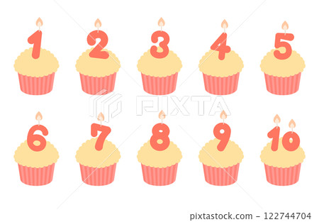 Birthday, anniversary cupcake vector illustration Candle Ribbon Anniversary Candle Candle Birthday, anniversary cupcake vector illustration Candle Ribbon Anniversary Candle Candle 122744704
