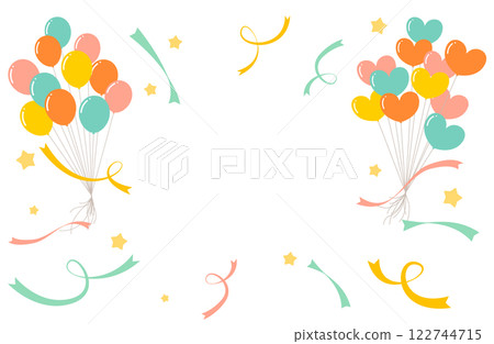 氣球和彩帶祝賀框架背景向量插圖氣球週年紀念日生日 氣球和彩帶祝賀框架背景向量插圖氣球週年紀念日生日 122744715