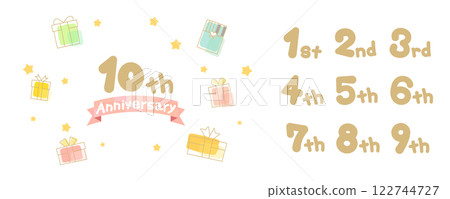 週年紀念向量插圖，禮盒，金色，簡約，可愛，週年紀念，水彩 122744727