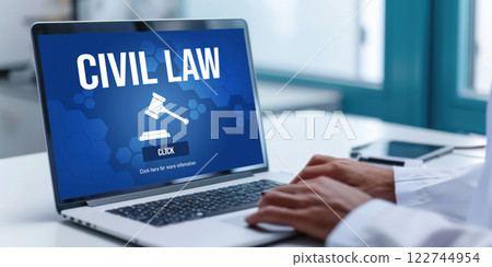 Civil law brisk information showing on computer screen for Common Justice 122744954