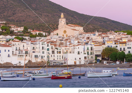 Town waterfront and Church of Santa Maria, Cadaques, Catalonia, Spain 122745140