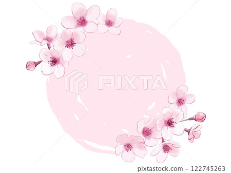 櫻花。手繪花朵。圓形框架。 櫻花。手繪花朵。圓形框架。 122745263