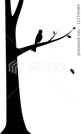 Silhouette of a Bird Perched on a Tree Branch, editable Silhouette of a Bird Perched on a Tree Branch, editable 122745264