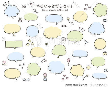 A vector illustration set of hand-drawn, loose speech bubbles. Speech bubbles, frames, stylish, flowers, ribbons A vector illustration set of hand-drawn, loose speech bubbles. Speech bubbles, frames, stylish, flowers, ribbons 122745510