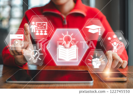 Explore the future of education with digital learning tools and technology-driven knowledge acquisition. 122745550