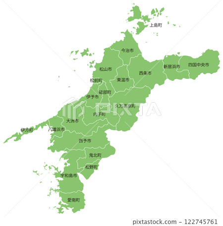 Dividable map of Ehime prefecture with city and town names 122745761