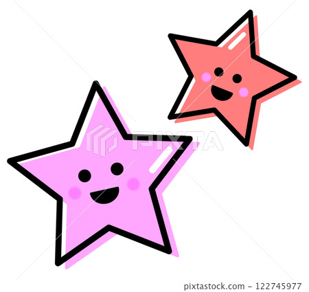 在夜空中閃閃發光的美麗可愛的明星角色。 在夜空中閃閃發光的美麗可愛的明星角色。 122745977