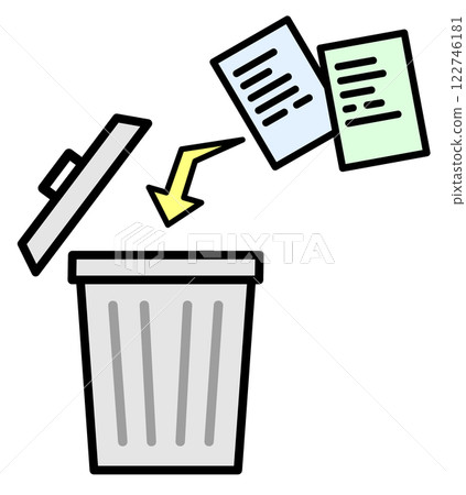 Trash can illustration for discarding and disposing of documents and paper Trash can illustration for discarding and disposing of documents and paper 122746181