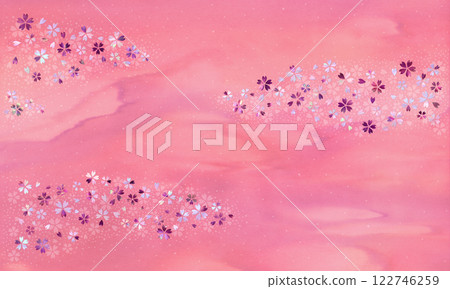 色彩繽紛、優雅的背景，珍珠母櫻花在櫻桃色的和紙上翩翩起舞 122746259