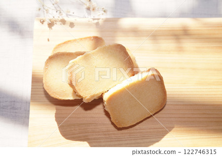 Homemade shortbread cookies on wood board. Homemade shortbread cookies on wood board. 122746315