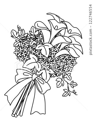 一束馬蹄蓮和滿天星的插畫素材，單色 122746554