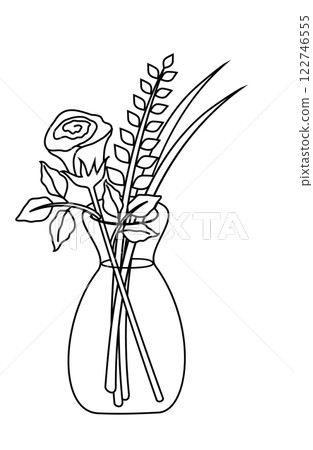 花瓶中的玫瑰插畫素材，單色 122746555
