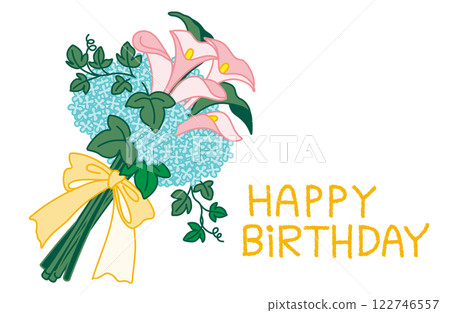 Hand-drawn illustration material, color and baby's breath bouquet birthday card 122746557