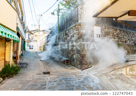 Beppu City, Oita Prefecture: Steam rising from the road at Kannawa Onsen Beppu City, Oita Prefecture: Steam rising from the road at Kannawa Onsen 122747043