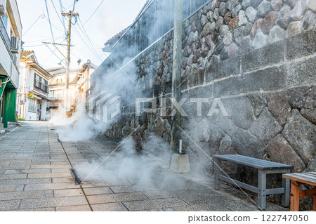 Beppu City, Oita Prefecture: Steam rising from the road at Kannawa Onsen Beppu City, Oita Prefecture: Steam rising from the road at Kannawa Onsen 122747050