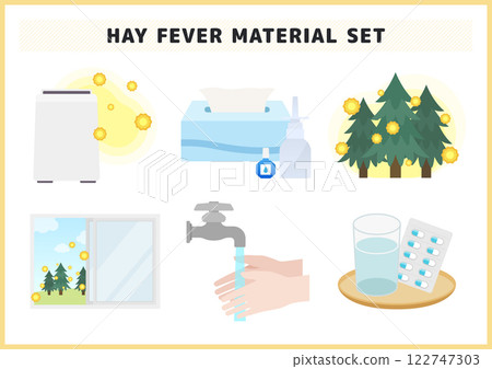 Hay fever and pollen prevention illustration material set 122747303