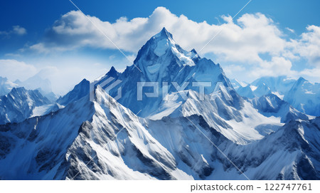Landscape of mountain peaks summits with snow capped with cloudy Landscape of mountain peaks summits with snow capped with cloudy 122747761