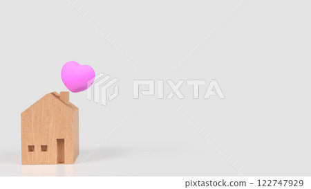 The Wood House and Pink Heart for family or property concept 3d Rendering. 122747929