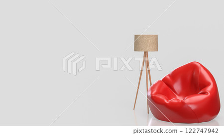 The Red Beanbag and lamp for interior or Furniture concept 3d Rendering. 122747942