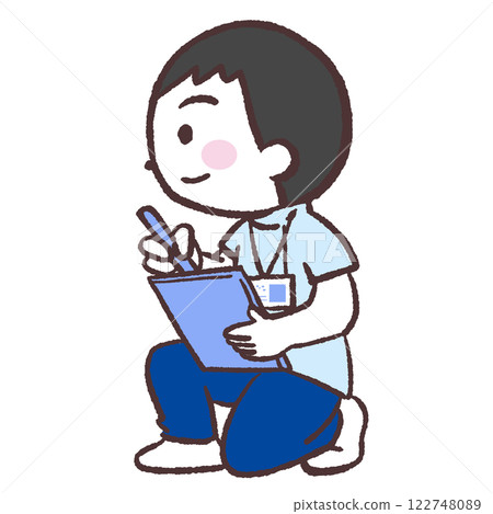 一名男子蹲著錄音的插圖 一名男子蹲著錄音的插圖 122748089