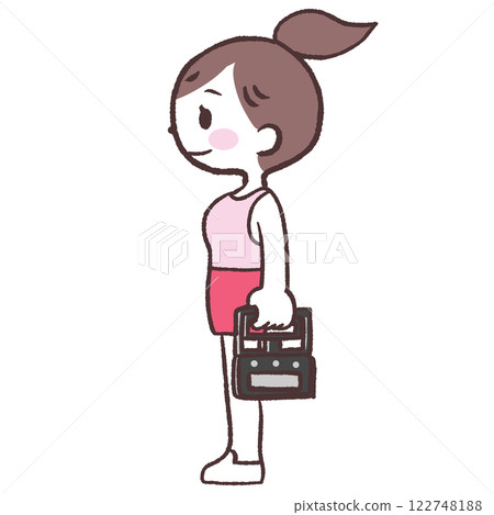 Full-body female illustration measuring grip strength Full-body female illustration measuring grip strength 122748188