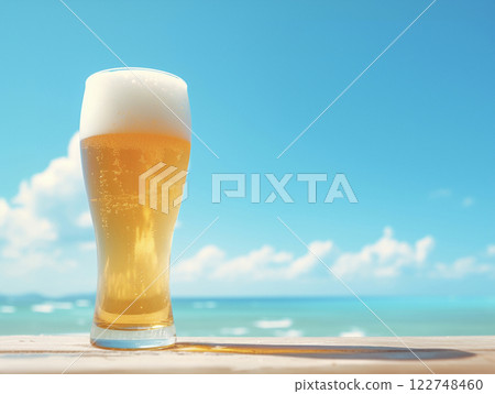 Drinking draft beer on the beach AI image 122748460