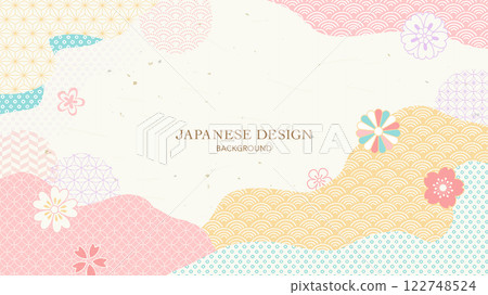 Spring color Japanese style background/Japanese patterns and abstract shapes 122748524
