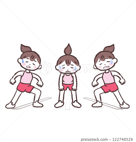 Illustration of a full-body woman tired from the flow of side-to-side jumps Illustration of a full-body woman tired from the flow of side-to-side jumps 122748529