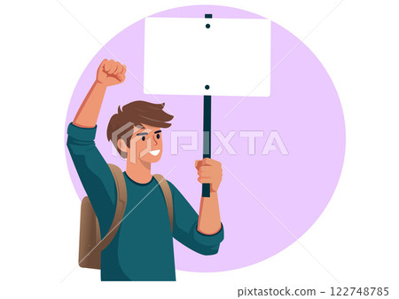 Flat illustration. Activists demand ideals holding a protest sign 122748785