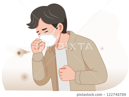 Flat illustration One man coughed and sneezed continuously because the dust and smoke were damaging his lungs. 122748789