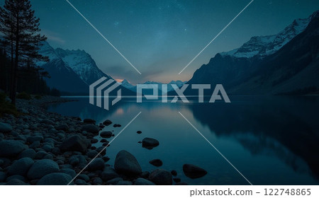 Sky on water surface Sky on water surface 122748865