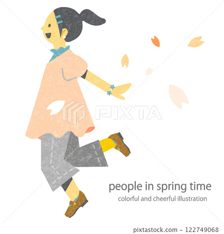 A girl rejoicing in spring: A colorful and fun watercolor illustration A girl rejoicing in spring: A colorful and fun watercolor illustration 122749068