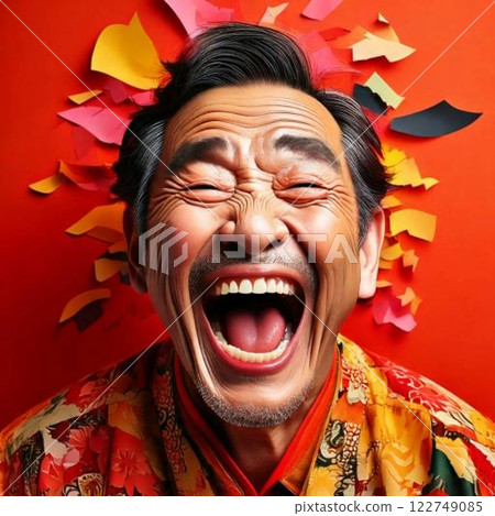 Illustration of a smiling man wearing a kimono 122749085