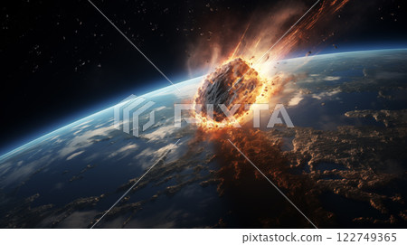 fireball coming from space hitting the planet earth 122749365