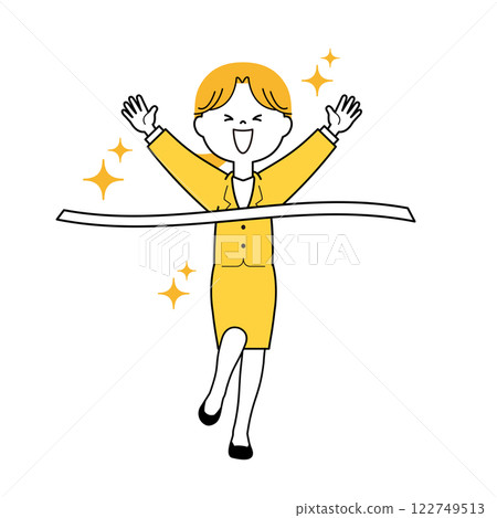 A sparkling office lady cutting the finish line 122749513