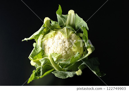 在黑色背景下拍攝的花椰菜 在黑色背景下拍攝的花椰菜 122749903