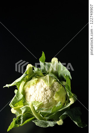 在黑色背景下拍攝的花椰菜 122749907