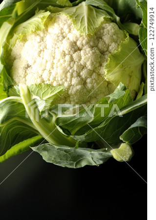 在黑色背景下拍攝的花椰菜 122749914