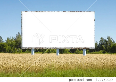 A blank advertising billboard immersed in a wheat field 122750082