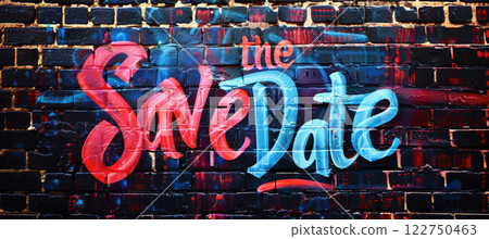 Chic Urban Save the Date Design with Bold Graffiti and Neon Colors for Event Invitations 122750463