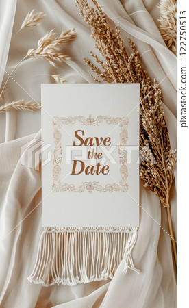 Boho Style Save the Date Card with Macrame Accents for Weddings or Events 122750513