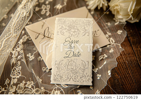 Vintage-Inspired Save the Date Card with Antique Lace Patterns for Nostalgic Wedding Invitations 122750619