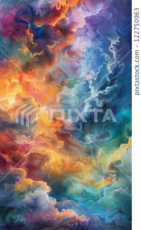 Vibrant Watercolor Painting of a Dramatic Stormy Sky for Art and Design 122750963
