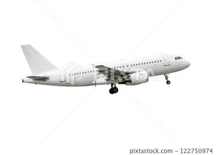 Take off a passenger jetliner isolated on white background 122750974