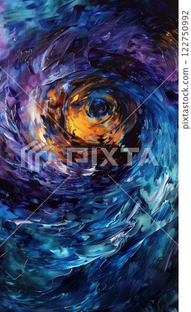 Abstract Swirl of Deep Emotion: Dynamic Blues and Purples in Expressive Brushstrokes 122750992