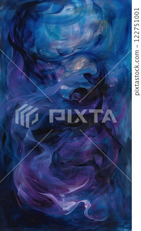 Abstract Swirling Blues and Purples Painting for Emotional Depth and Introspection Art Design 122751001